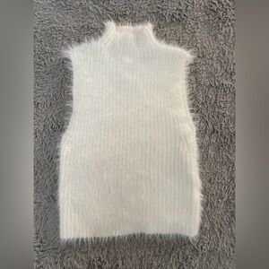 Et Clet Sleeveless Faux Fur Fuzzy Stretchy Sweater Cream Boho Hipster Women’s M